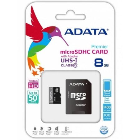 Adata 8GB CL10 MicroSDHC memóriakártya + SD adapter