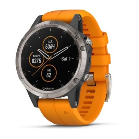 Garmin Fenix 5 Plus Sapphire Titanium Ezüst / Narancssárga szíj