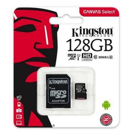 Kingston 128GB MicroSDXC CL10 memóriakártya + SD adapter