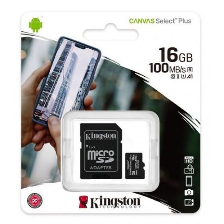 Kingston Canvas Select Plus 16GB MicroSDHC CL10 memóriakártya + SD adapter