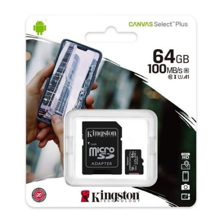 Kingston Canvas Select Plus 64GB MicroSDXC CL10 memóriakártya + SD adapter