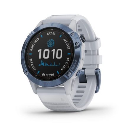 Garmin Fenix 6 Pro Solar Titanium Ásvány kék / fehér szíj