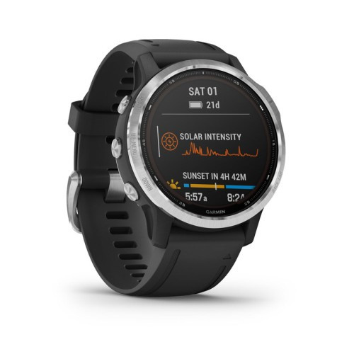 Garmin Fenix 6S Solar Ezüst Fekete szíj GPS.hu navigáció GARMIN fenix 6S Sapphire Pro Garmin órák, navigáció