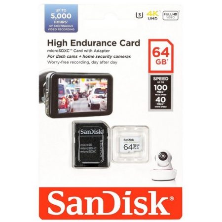 SanDisk High Endurance MicroSDXC 64GB CL10 U3 memóriakártya + SD adapter