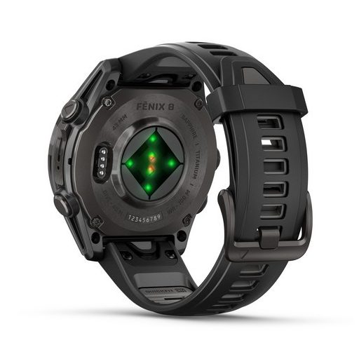 Garmin Fenix 8 AMOLED 43mm Sapphire KarbonSzürke DLC Titánium Fekete/Sötétszürke szilikon szíj 