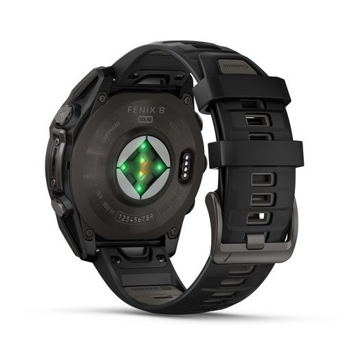 Garmin Fenix 8 SOLAR 47mm Sapphire Karbonszürke DLC Titánium/Fekete-Sötétszürke szilikon szíj 