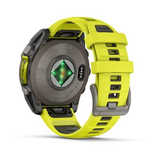 Garmin Fenix 8 SOLAR 47mm Sapphire Titánium/Neonsárga-Grafitszürke szilikon szíj 