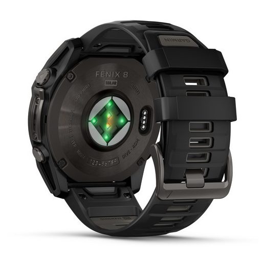 Garmin Fenix 8 SOLAR 51mm Sapphire Karbonszürke DLC Titánium/Fekete-Sötétszürke szilikon szíj 