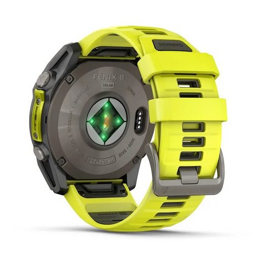 Garmin Fenix 8 SOLAR 51mm Sapphire Titánium/Neonsárga-Grafitszürke szilikon szíj 