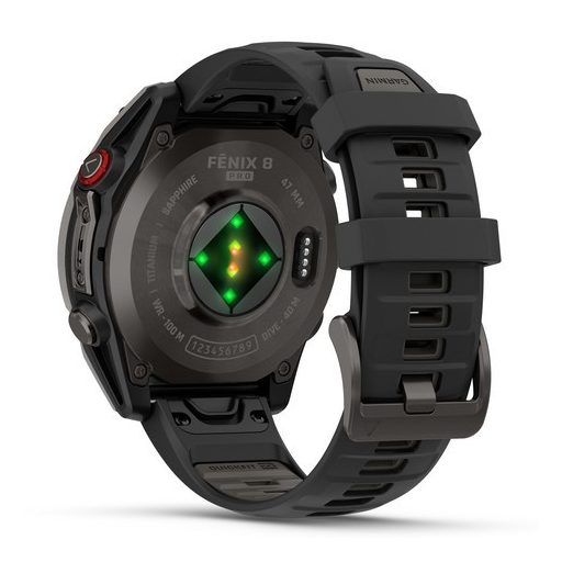 Garmin Fenix 8 Pro AMOLED 47mm Sapphire karbonszürke DLC Titanium fekete/szürke szilikon szíj