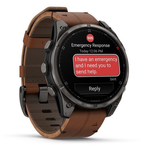 Garmin Fenix 8 Pro AMOLED 47mm Sapphire karbonszürke DLC Titanium barna bőr- és fekete/szürke szilikon szíj