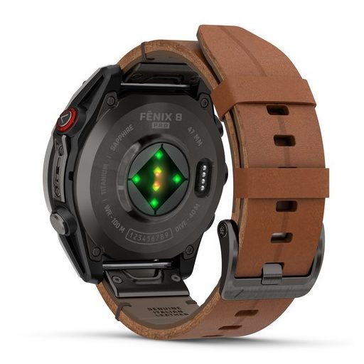 Garmin Fenix 8 Pro AMOLED 47mm Sapphire karbonszürke DLC Titanium barna bőr- és fekete/szürke szilikon szíj
