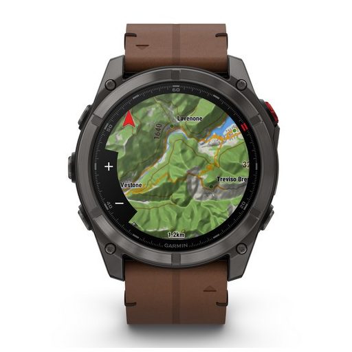 Garmin Fenix 8 Pro AMOLED 51mm Sapphire karbonszürke DLC Titanium barna bőr- és fekete/szürke szilikon szíj
