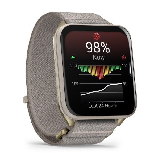 Garmin Venu X1 Soft Gold Titanium / French Gray Comfortfit Nylon szíj 